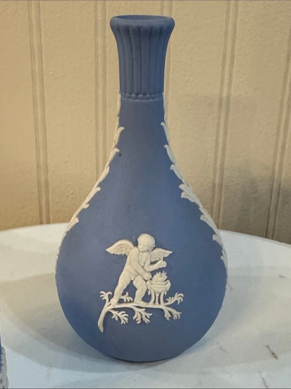 Set of 2 Vtg Jasperware Wedgewood Bud Vase Cherub and Toothpick Cigarette Holder